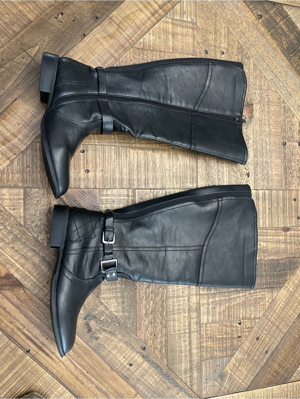Comfortview Milani Black Quilted Knee High Riding Boots Wide Shaft Size 7.5M